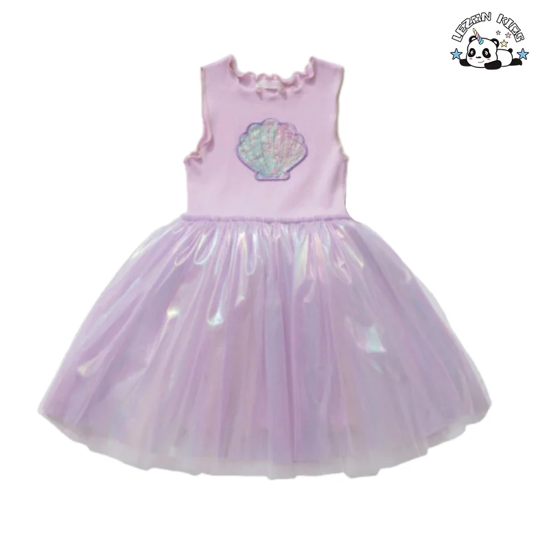 LEZONKIDS - Girls Summer Sleeveless Metallic Tulle Dress Girls Tulle Dress